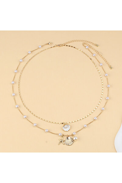 Choice White 2026 Summer Double Layer Gold Plated Starfish Shell Pearl Neckla...