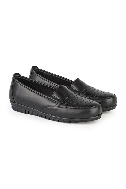 ERN SHOES İçi Hakiki Deri Tam Ortopedik Topuk Jelli Siyah Anne Ayakkabısı