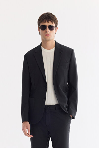 Avva Men's Black Mono Collar Double Slit Unlined Comfort Fit Jacket A61Y4009