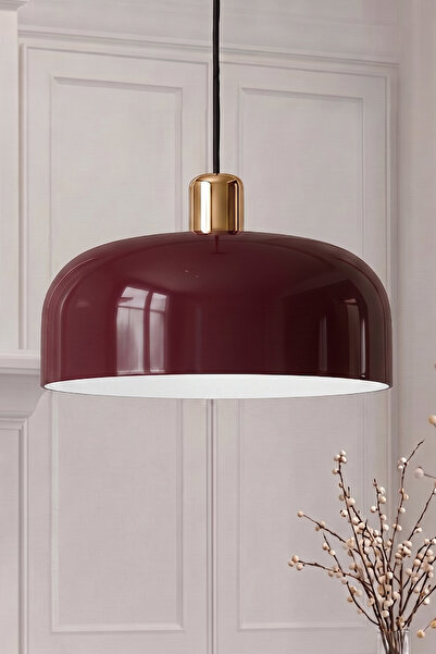 Marrien Marella Modern Gold Detaylı Bordo Metal Sarkıt (30 cm) Yemek Masası Ü...