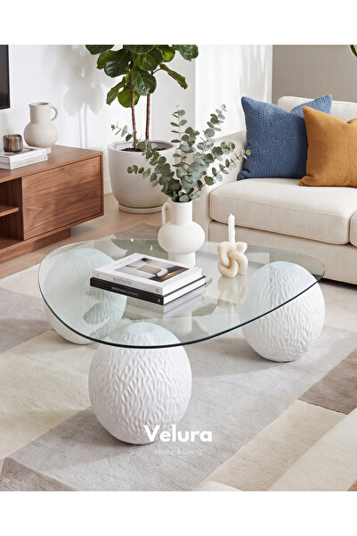Velura Home & Living Doğal Desenli Modern Orta Sehpa & Küre Sehpa & Top Sehpa...