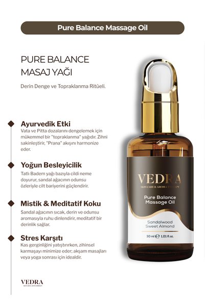 VEDRA AROMATHERAPY & SKINCARE Pure Balance Massage Oil (Sandalwood, Sweet Almond Oil Blend) Massage Oil 30 ml
