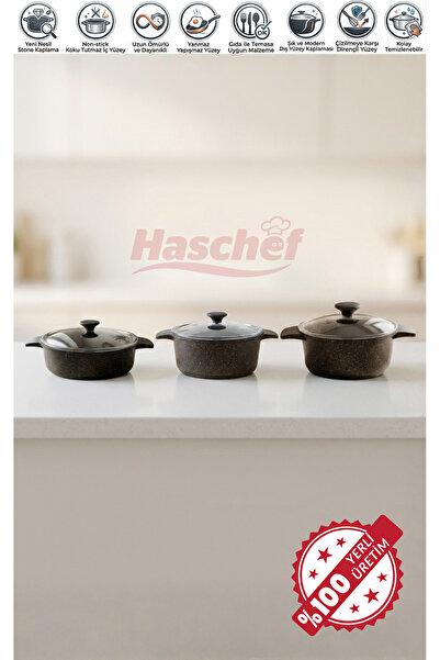 HASCHEF Kristal Döküm Titanyum Kaplama Yanmaz Yapışmaz 6 Parça Set