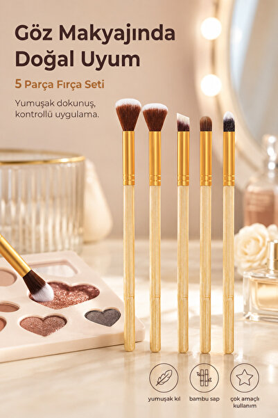 MUJGAN 5'li Ahşap Fırça Seti Kahverengi Renk