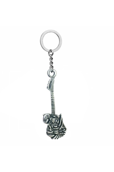 Herşey Nota Guitar and Skull Themed Metal Rock Keychain – Unisex Zamak Plated...
