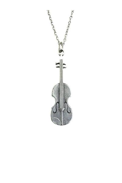 Herşey Nota Metal Necklace with Violin Figure – Unisex Musical Instrument Jew...