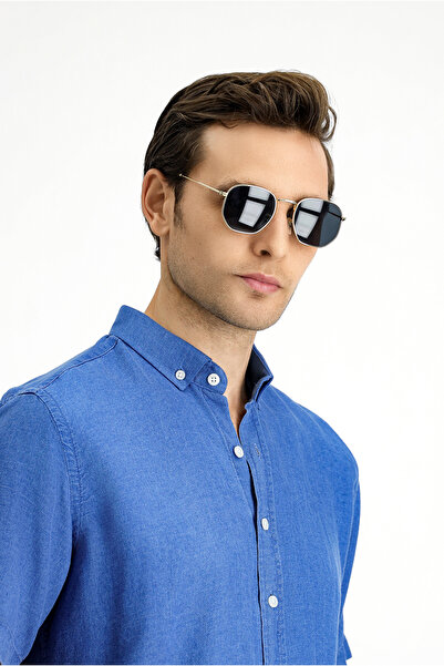 Kiğılı Kısa Kol Regular Fit Spor Düğmeli Yaka Denim Görünümlü Gömlek