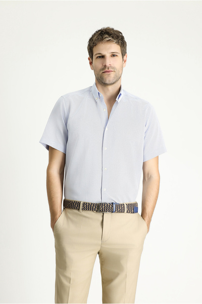 Kiğılı Short Sleeve Regular Fit Patterned Cotton Easy-Iron Button Collar Shirt