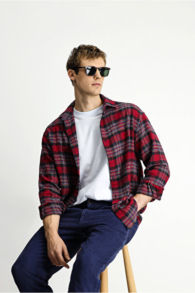 Kiğılı Cămașă Long Sleeve supradimensionat Extra Confortabilă croială ecosez ...
