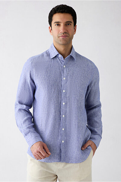 Kiğılı Long Sleeve Regular Fit Striped 100% Linen Shirt