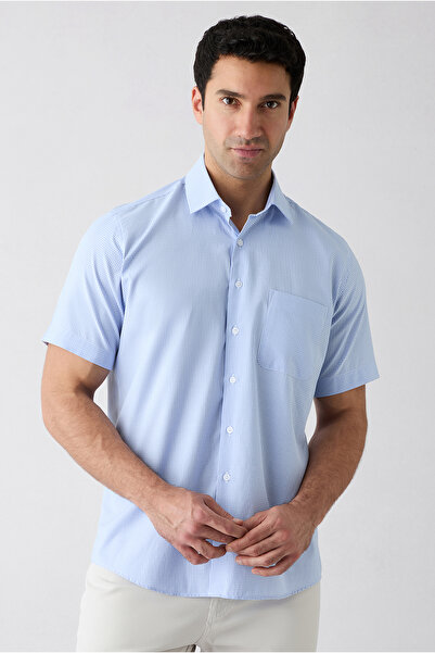 Kiğılı Short Sleeve Regular Fit Plaid Pocket Cotton Easy-Iron Shirt