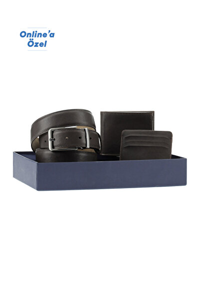 Kiğılı Plain 3-Piece Belt & Wallet & Card Holder Gift Boxed Set