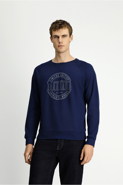 Kiğılı Bisiklet Yaka Regular Fit Baskılı Pamuk Sweatshirt