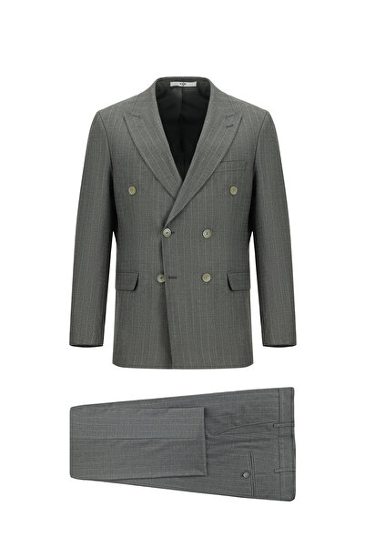 Kiğılı 7 Drop Slim Fit Dar Kesim Çizgili Kruvaze Takım Elbise
