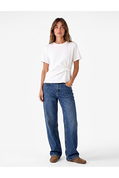 Koton Regular Fit Short Sleeve Crew Neck Cotton Basic T-Shirt with Drape Detail