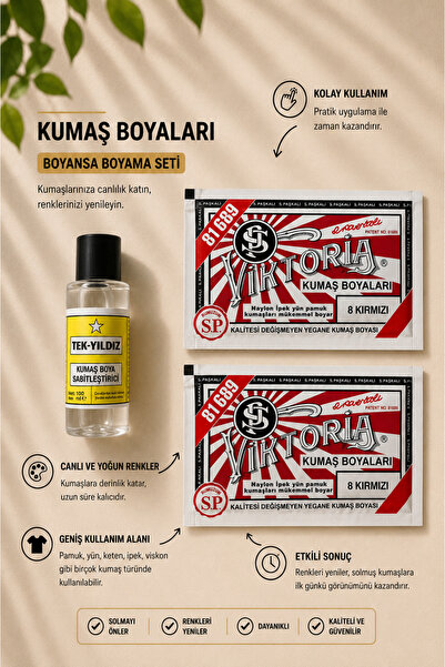boyansa Kırmızı kumaş boyası 2 adet + 1 adet sabitleme özel boyama seti ( pan...