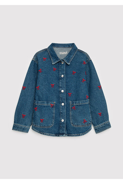 Mavi Layna Shirt 90lar Kurdele Nakışlı Koyu Denim Gömlek Regular Fit / Normal...