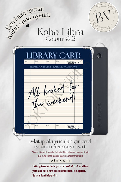 BookTok Vibes Co. Kütüphane Kartı Temalı Lacivert Insert - Kindle ve Kobo E-K...