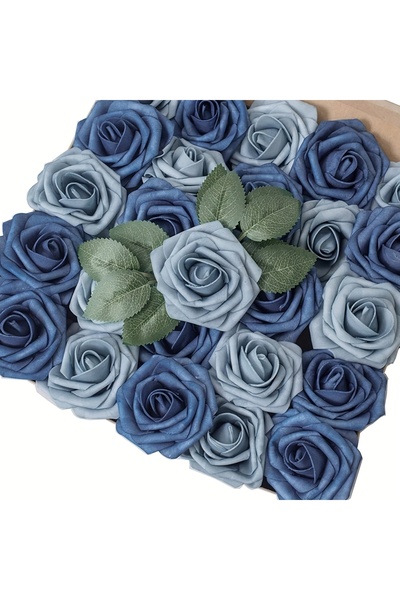 Choice Blue 25 Pieces of Blue Artificial Rose Flower Arrangement Decoration