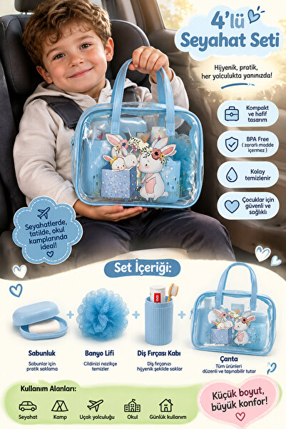 Porsima 3144 Travel Set with Rabbit Figure - Toothbrush Box Bath Loofah Soap ...