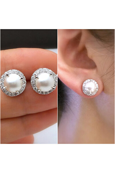 Choice E2149 Huitan Simple Elegant Women's Imitation Pearl Earrings Paved wit...