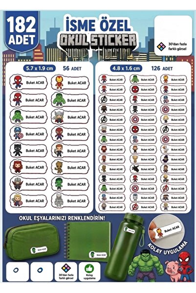 Buki'nin Atölyesi İsme Özel Okul Etiketi Kalem Defter Etiketi Sticker Kız Erk...
