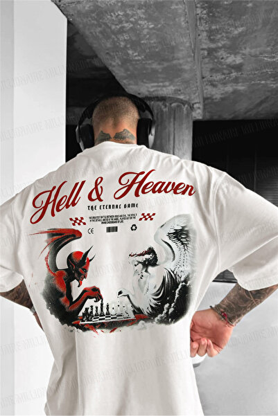 Millionaire Ανδρικό μπλουζάκι εκρού White Devil And Angel Oversize Loose Wide...