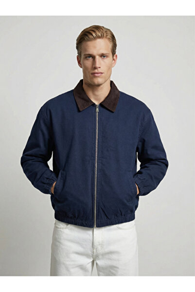 maroni Men's Gabardine Jacket with Oversize Collar, Elastic Sleeves and Waist...