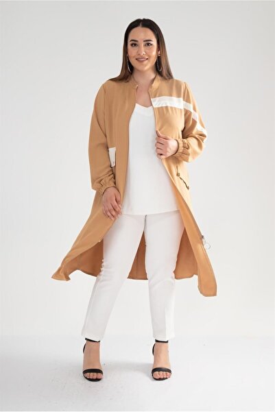 Roxxlen Γυναικείο καπάκι με φερμουάρ σε μεγάλο μέγεθος, μπεζ