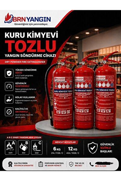 BRN 6KG ABC KKT TOZLU 3 ADET YANGIN SÖNDÜRME TÜPÜ RUHSAT ALIMI İÇİN UYGUNDUR