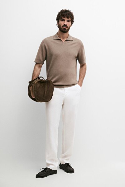 Massimo Dutti Pamuklu akışkan triko polo yaka t-shirt