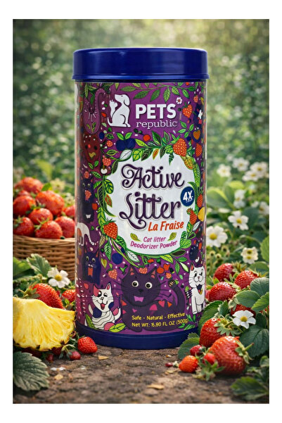 Pets Republic بودرة معطرة لرمل القطط برائحة الفراولة (La Fraise) – مزيل روائح...