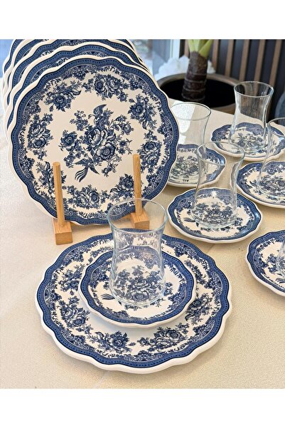 Onedekor 18 Parça Vintage Blue Pasta Çay Takımı Seti