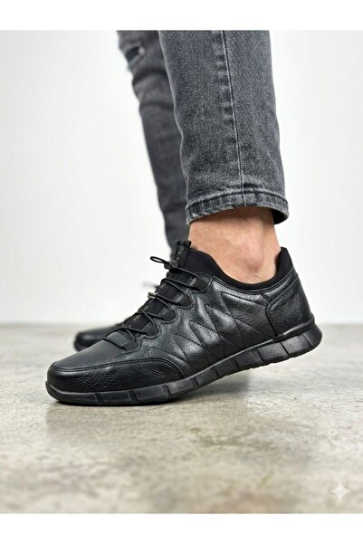Lütfi Men's Black Genuine Leather Orthopedic Sole Casual Shoes