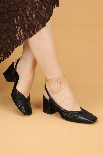 Nilsa Shoes Γυναικεία βραδινά παπούτσια με χοντρό τακούνι και λεπτομέρεια από...