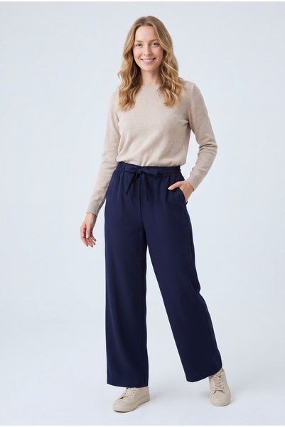 GLOW MUSE Duble Kumaş Bol Paça Pantolon -Lacivert