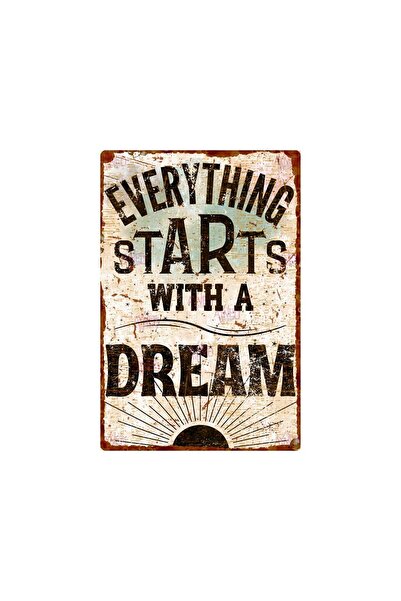 AYNED Print Everything Starts With A Dream Vintage Ahşap Tabela – Rustik Ofis...
