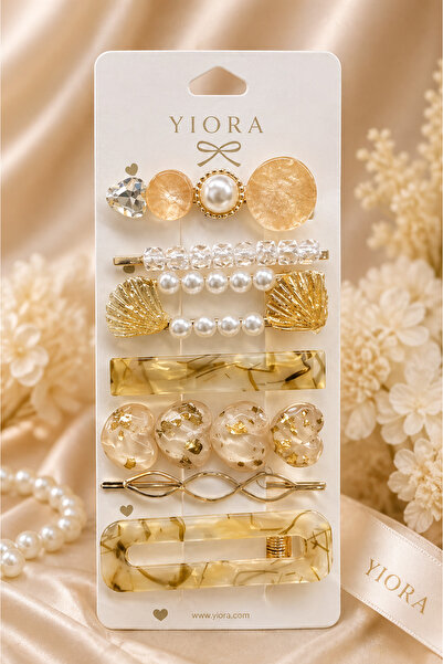 yiora 7 τεμάχια Premium Κρεμ Χρυσοχρωματισμένο Λευκό Μαργαριτάρι με Λεπτομέρε...