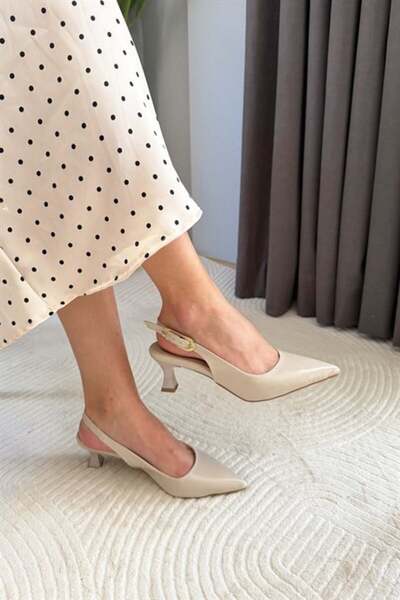 M&B COLLECT Γυναικεία παπούτσια Flow Beige Ruhan με μυτερή μύτη, κοντό τακούν...