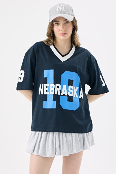CrepTekstil Tricou Crep pentru femei Nebraska 10, imprimat, în stil colegiu, ...