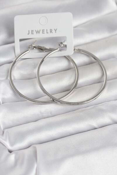 Inure Jewelry Silver Color Brass Cornered Edge Hoop 54 mm Women's Earrings