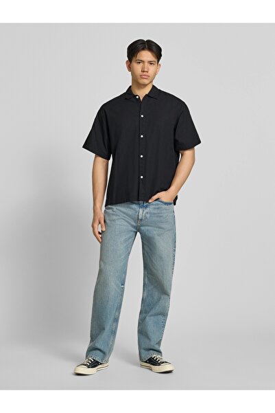 Jack & Jones Ανδρικό πουκάμισο μαύρο Jjebreeze Linen Blend Oversize 12288602-...