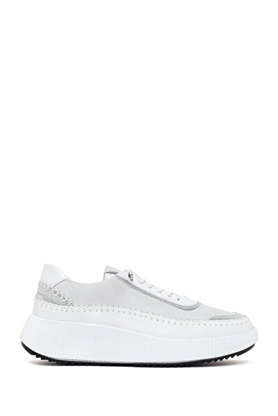 Derimod Women's White Lace-Up Thick-Soled Leather Sneaker 26Pfd511614