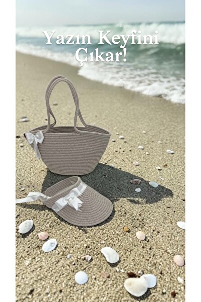 SUYKA BAGS Beyaz Hasır Plaj Çantası ve Şapka Seti