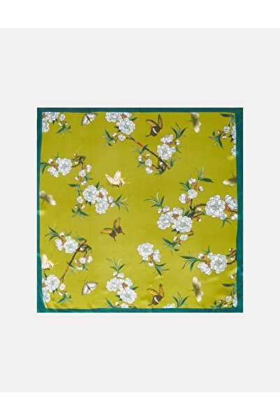 Kayra Mini Floral Patterned Scarf Olive Green