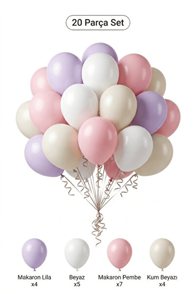 BALOMİS Makaron Pembe Lila Balon Seti 20 Adet Sade Doğum Günü Parti Dekorasyonu
