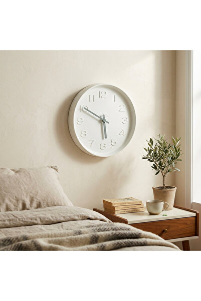 Varaq International Round Analog Wall Clock – Silent Quartz Movement, Matte White Finish, Embossed Numbers | Home Décor Clock
