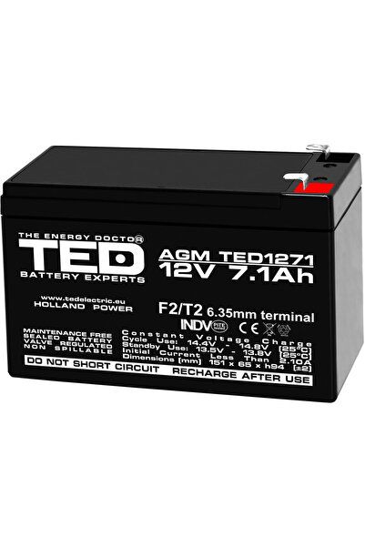TED Electric Acumulator Stationar AGM VRLA Etans 12V 7.1A F2 T2, Dimensiuni 1...