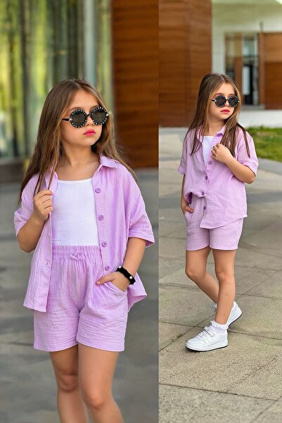Minigimin Cicileri My Little Girl's Muslin Shirt, Shorts and Undershirt Set -...