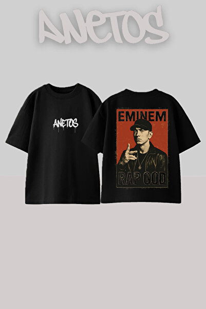 Anetos Μπλουζάκι Eminem Rap Design με στάμπα στην πλάτη, βαμβακερό μαύρο over...